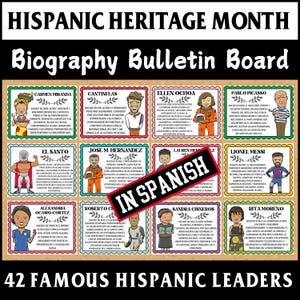 Hispanic Heritage Month Classroom Bulletin Board Set In Spanish,42 Iconic Figures,Hispanic Heroes Biography Bulletin Board,Classroom Display