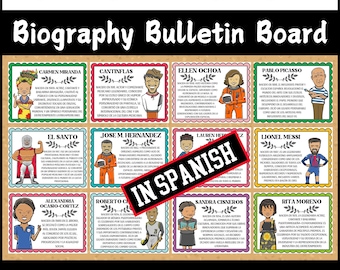 Hispanic Heritage Month Classroom Prikbord in het Spaans, 42 iconische figuren, Prikbord Hispanic Heroes Biography, Display in de klas