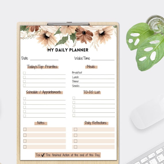 Daily Planner Printable floral Planner Printabledaily - Etsy