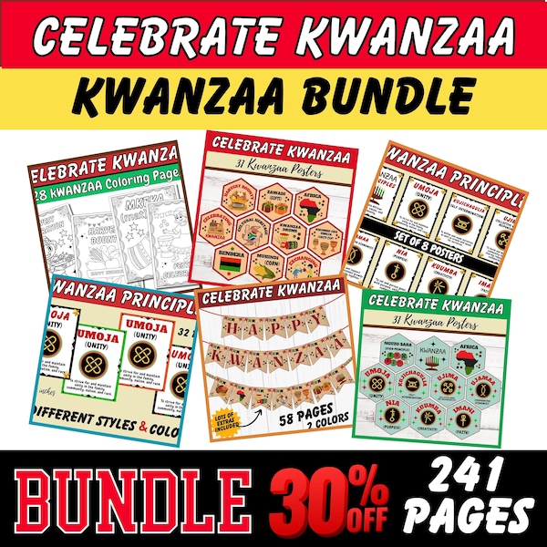 Kwanzaa Principles Activities & Bulletin Board Set BUNDLE-Posters,Coloring Pages,Banners, Kwanzaa Celebration, Kids Kwanzaa Classroom Party.