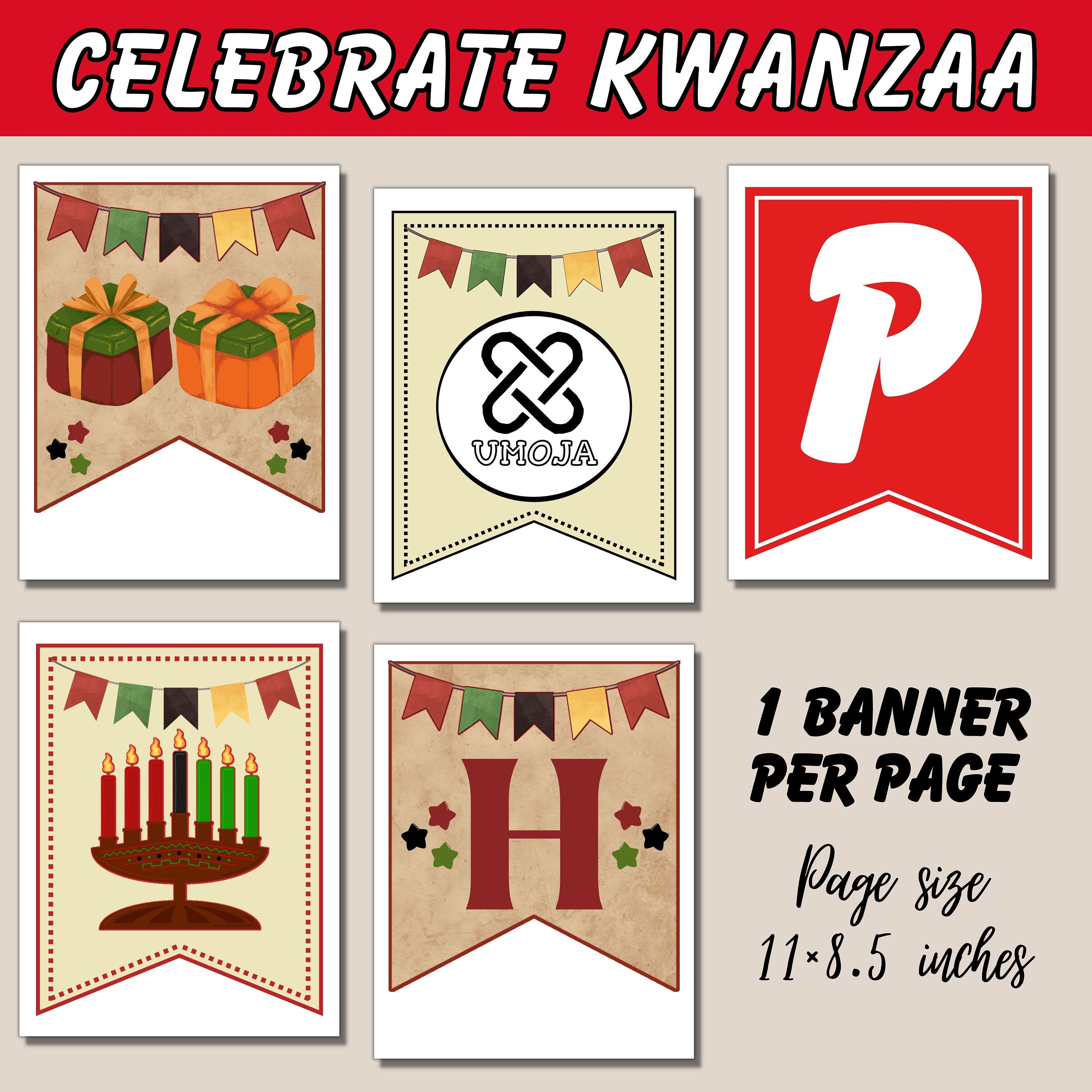 Happy Kwanzaa Printable Banner Bunting-celebrate Kwanzaa 58 Banner-kwanzaa 7 Principles Pennants ...