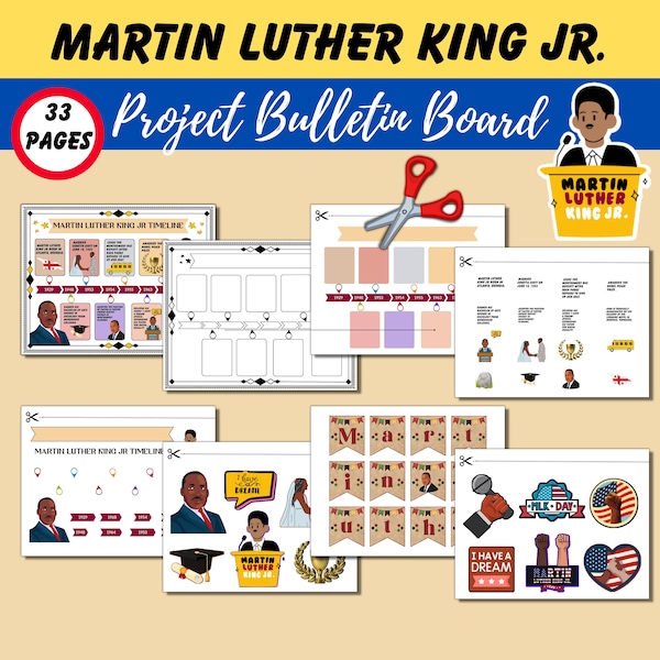 Martin Luther King JR Timeline Bulletin Board Kit | Ein Kinderprojekt | Klassenzimmer Bulletin Board Kit | Martin-Luther-King-Projekt|Lebenshintergrund