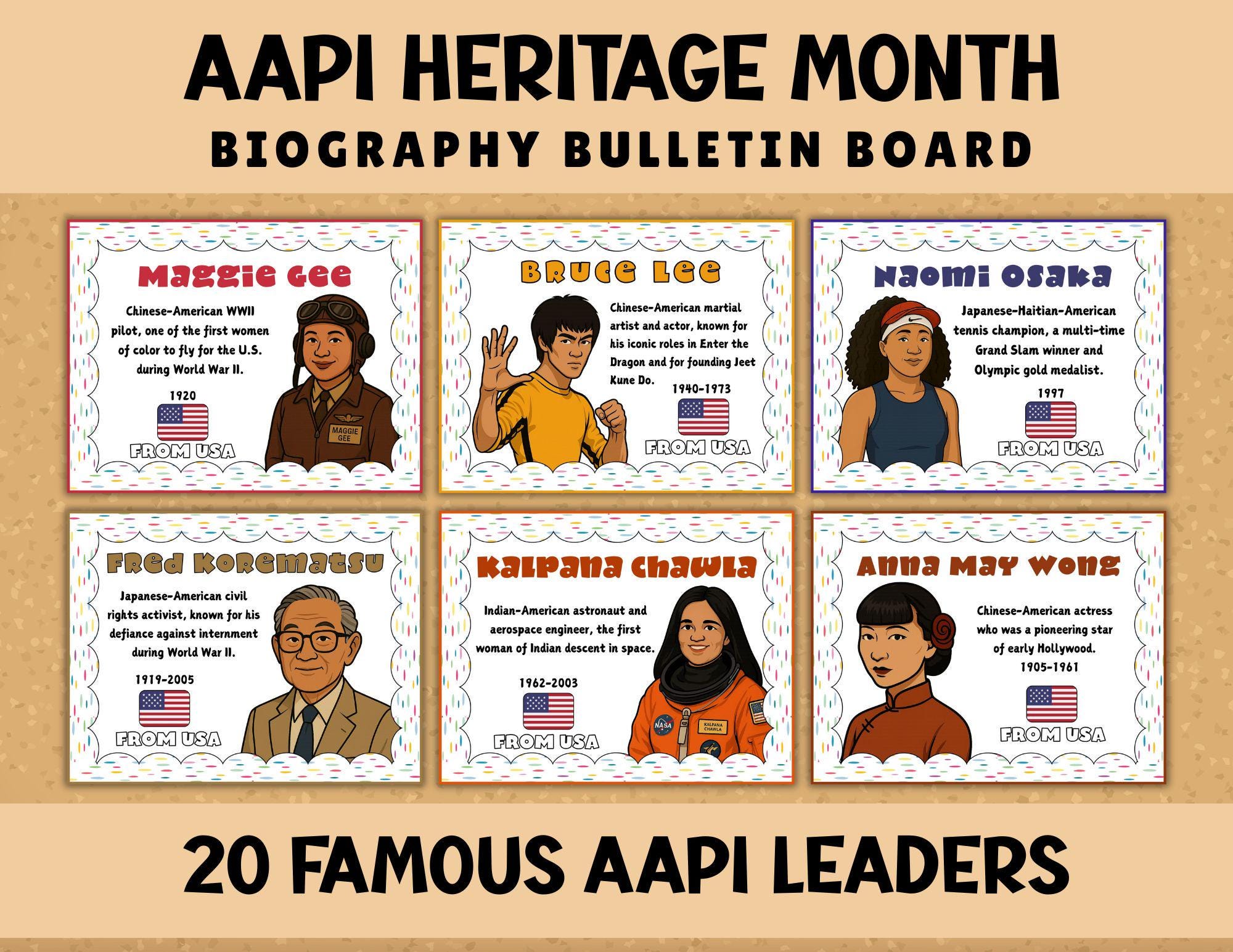 AAPI Heritage Month Bulletin Board Biography Posters - Inspirational ...