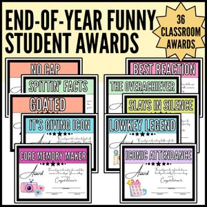 End-of-Year Funny Student Awards | Student Achievement Certificates for Awards Day Ceremony |Editable Printable Award Templates for Teachers