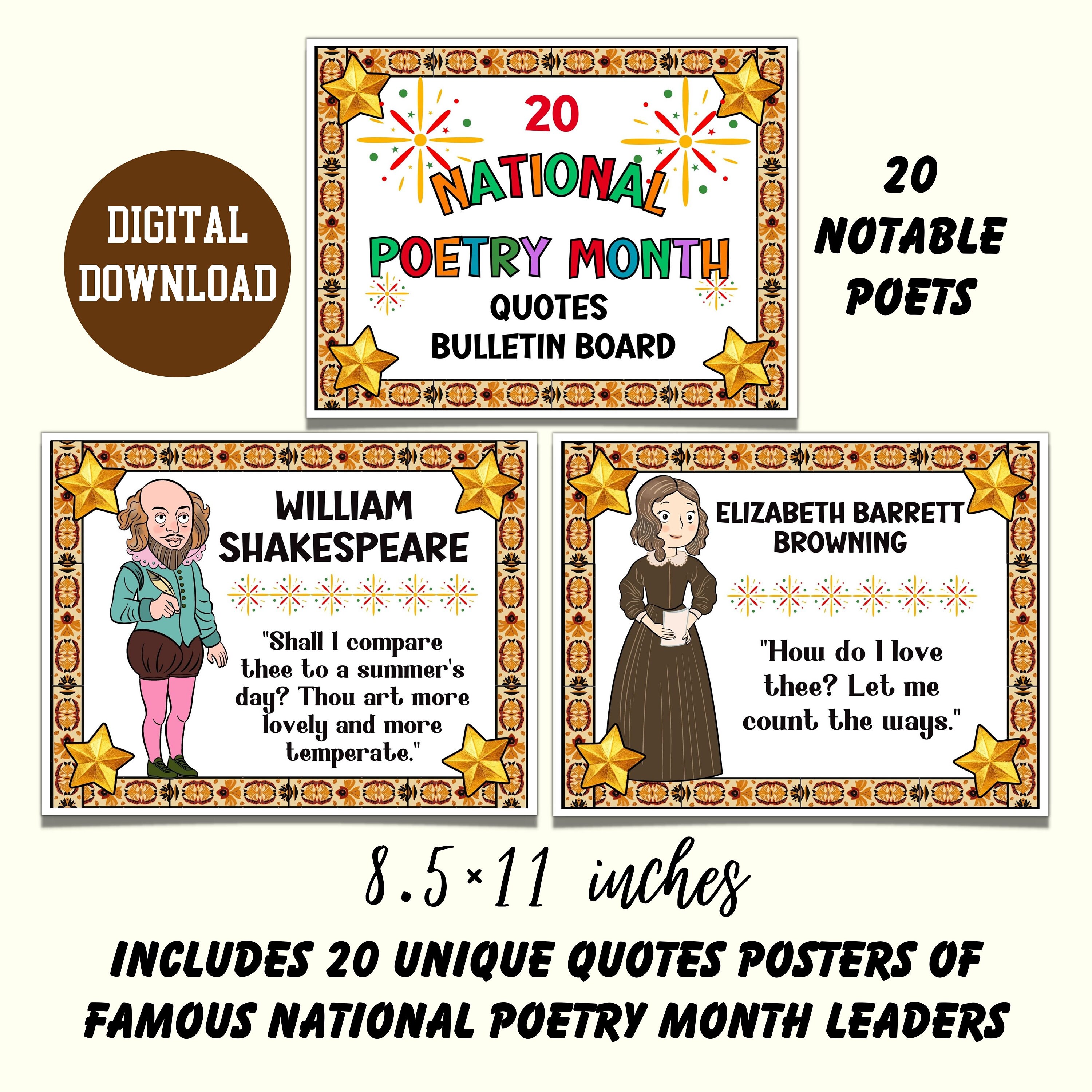 Notablbe Poster Literary Inspiration: National Poetry Month Quotes Bulletin Board ...