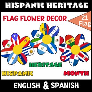Manualidad con flores para el Mes de la Herencia Hispana: decoración de puertas, tablón de anuncios, proyecto de manualidades: 21 banderas de países españoles