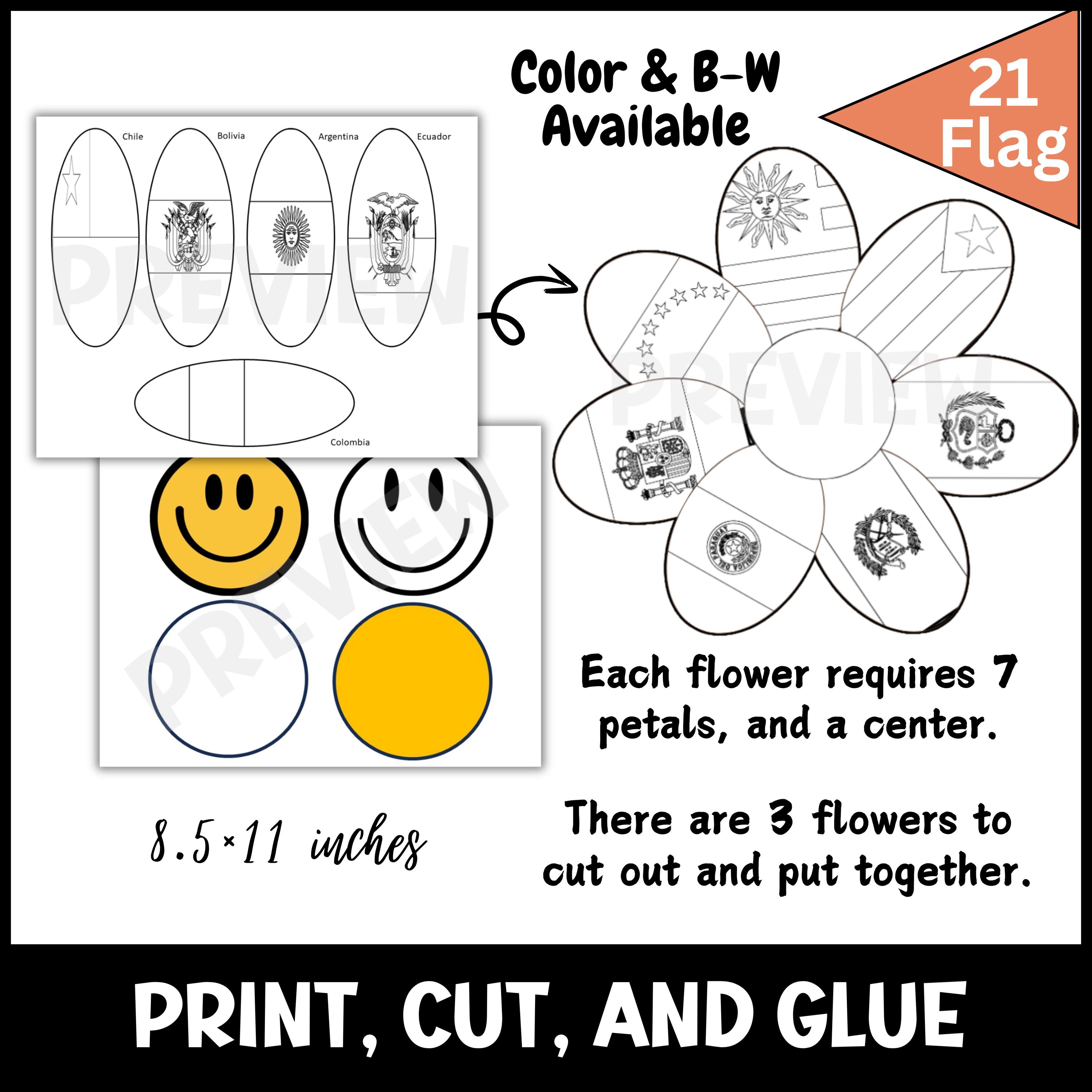 DIY Hispanic Heritage Month Flag Flower Craft- Mes De La Herencia Hispana-  Door Decor-bulletin Board-craft Project- 21 Spanish Country Flags - Etsy  Israel, image size:3000x3000