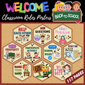 Printable Classroom Rules Posters |Classroom Decor | Behavior Rules |Teacher Resources |Classroom Agreements Bulletin Board for School Rules