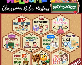 Carteles imprimibles de reglas del aula / Decoración del aula / Reglas de comportamiento / Recursos para maestros / Tablón de anuncios de acuerdos en el aula para las reglas escolares