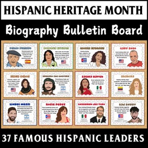 Hispanic Heritage Month Classroom Bulletin Board Set, 37 Iconic Figures,Hispanic Heroes Posters, Biography Bulletin Board, Classroom Display