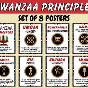 Kwaanza Principals Posters Set van 8 - De 7 Principes van Kwanzaa Bulletin Board - December Classroom Decor - Educatieve posters