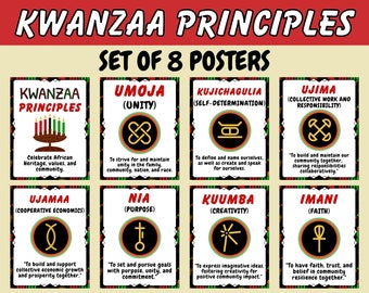 Kwaanza Principals Posters Set of 8 - The 7 Principles of Kwanzaa Bulletin Board - December Classroom Decor - Educational Posters