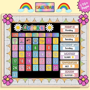 Printable Classroom Calendar Set | Full Year Bulletin Board Kit with Weather & Seasons | Printable Daily Calendar for Teachers| Pocket Chart