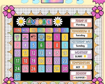 Printable Classroom Calendar Set | Full Year Bulletin Board Kit with Weather & Seasons | Printable Daily Calendar for Teachers| Pocket Chart