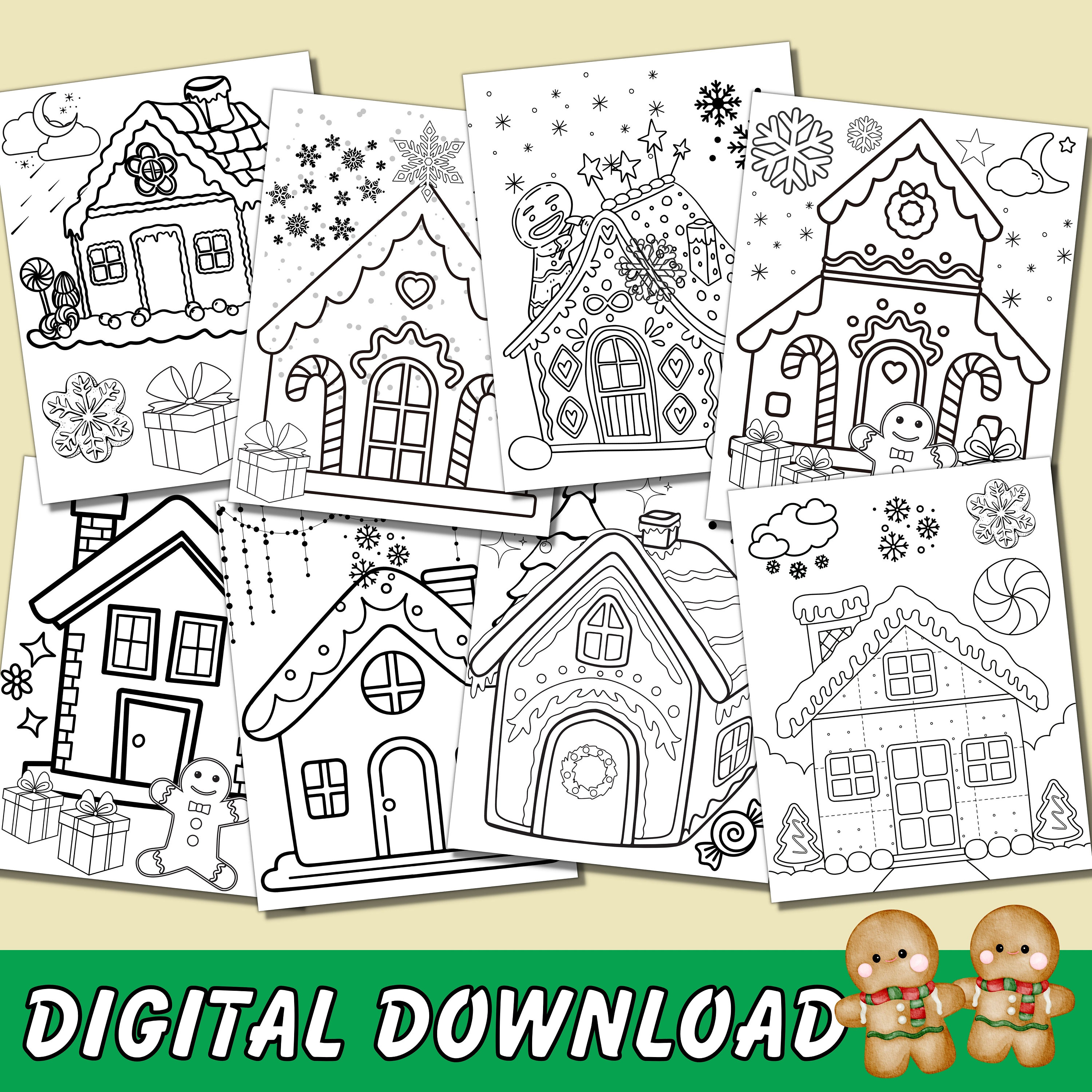 Gingerbread Man & Girl Coloring Pages, Gingerbread House Coloring