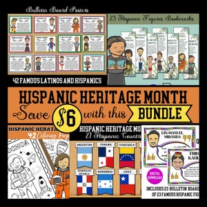 Hispanic Heritage Month Bundle, Latino Heritage Month,Iconic Figures Posters,Biography Bulletin Board,Hispanic Quotes,Hispanic Country Flags