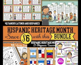 Hispanic Heritage Month Bundle, Latino Heritage Month,Iconic Figures Posters,Biography Bulletin Board,Hispanic Quotes,Hispanic Country Flags