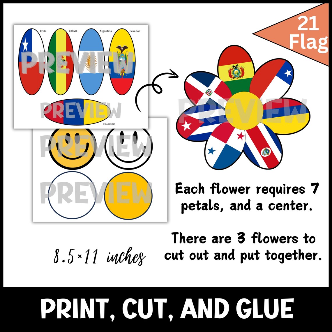 DIY Hispanic Heritage Month Flag Flower Craft- Mes De La Herencia ...