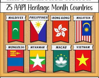 Celebrate AAPI Heritage Month with 25 Flags of Asian American and Pacific Islander Cultures,AAPI Heritage Month Flag Bunting,Classroom Decor