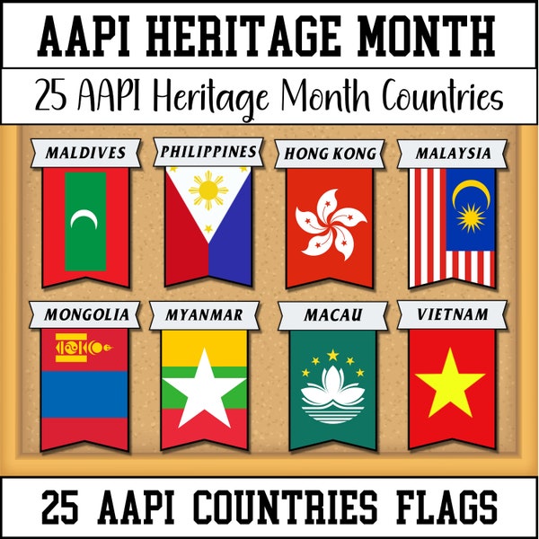 Celebrate AAPI Heritage Month with 25 Flags of Asian American and Pacific Islander Cultures,AAPI Heritage Month Flag Bunting,Classroom Decor