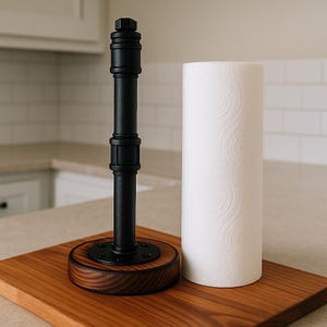 Suporte de papel toalha, decoração industrial para casa, presente de cozinha, porta-tubos de ferro preto feito à mão, design moderno, decoração de bancada de cozinha estilo fazenda, presente