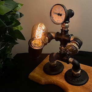Pipeman Desk Lamp, Steampunk Lamp, Edison Bulb Lighting, Unique Table Lamp, Christmas Gift Adjustable Lamp,  Farmhouse Decor, Gift for him