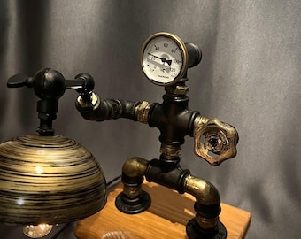 Handgemachte Industrielle Pfeife Tischlampe - Steampunk Edison Schreibtischleuchte