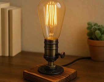 Edison Bulb Desk Lamp with Wooden Base Vintage Rustic Industrial Lighting for Office Bedroom Rustic Home Decor Lighting Wood EdisonDesk Lamp