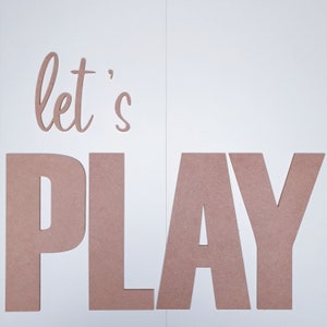 let's play - Wooden Wall Sign Art, Bedroom Nursery Decoration Kids Baby Play Room Personalised Wall Home