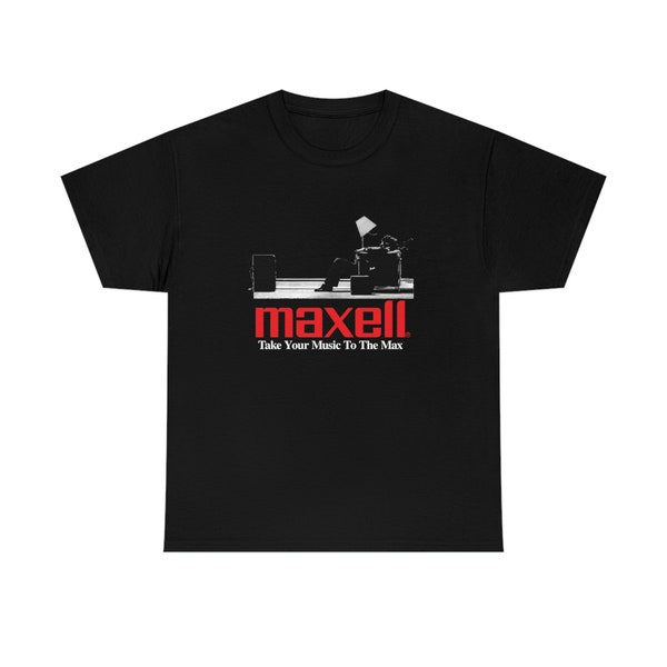 MAXELL Blown Away Guy VINTAGE Black Tee T Shirt Retro Take Music to Max HIFI Cassette 80s 90s Audiophile