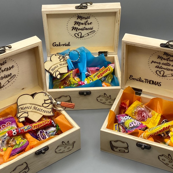 End-of-year gift for a teacher/teacher/teaching assistant/nursery/nanny... Personalized box, tea box/candy box/jewelry box...