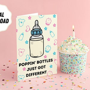 DIGITALE DOWNLOAD: Popin' Bottles hebben net een ander wenskaart | Babyshower | Geslacht onthullen | Jongen of meisje | Geslachtsvrij | Baby flesje