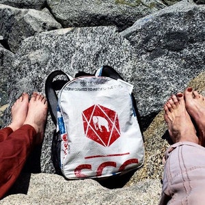 Recycled Minimal Daypack/Backpack Red + Blue Elephant