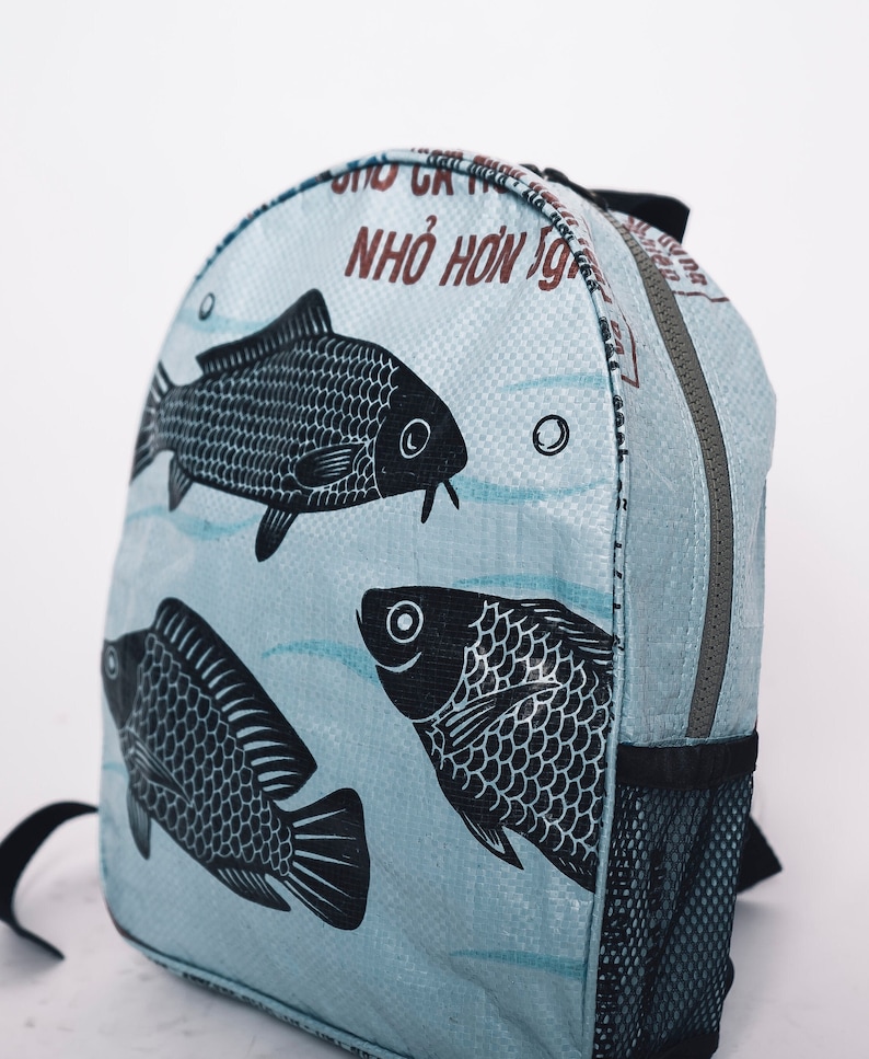 Recycled Minimal Daypack/Backpack Blue Fish