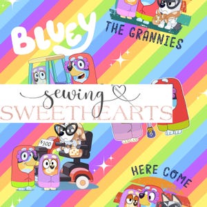 Grannies seamless pattern, blue dog seamless repeat pattern, cartoon fabric pattern, fabric sublimation, digital seamless file