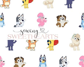 blue dog and friends seamless pattern, seamless repeat pattern, fabric pattern, fabric sublimation, digital seamless file, digital paper