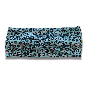 Sage Leopard Headband (or removable tie option), bow headband, twist headband, adult headwrap, fitness accessory