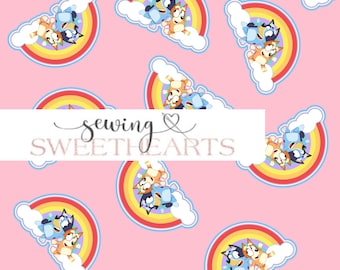blue dog seamless pattern, dog rainbow seamless repeat pattern, fabric pattern, fabric sublimation, digital seamless file, digital paper