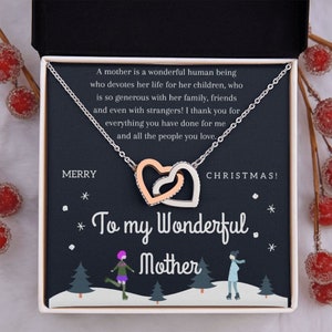 Collier Mother Hearts Cadeau de Noël / Avec carte de message / Fille à Mère / Fils à Mère / Pendentif Cœurs Interlocked