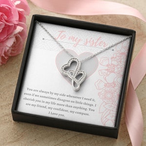 An meine Schwester Doppelherzen Halskette Geschenk / Mit rosa Botschaftskarte / Schwester Geburtstagsgeschenk / Beste Schwester Halskette / Originelle Geschenke