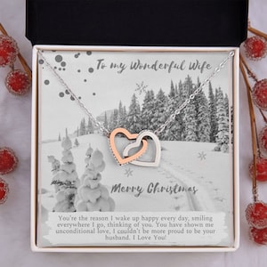 Collier de femme Cadeau de Noël / Avec carte de message / Cœurs entrelacés / Cadeau du mari / Cœurs d’or