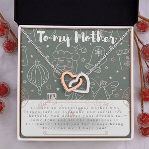 Collier de mère cadeau de Noël / Avec carte de message / Cœurs entrelacés / Cadeau de fille / Cadeau de fils