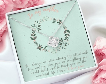 To my Mother Love Knot Necklace Gift / With message card / Mother's Birthday /Mother's Day / Jewelry Gift for Mom / Flower Card