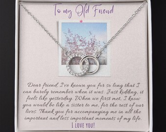 Old Friend&#39;s Necklace Gift / With Message Card / Christmas Gift / Birthday Gift Friend / Friendship gift / Interwined circles