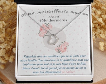 Collier pour maman avec jolie carte de message / Pendentif de coeur argent / Cadeau Fête des Mères