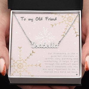 Collier de nom personnalisé Old Friend / Avec carte de message / Carte d’hiver / Cadeau d’ami / Cadeau de meilleur ami / Message amusant