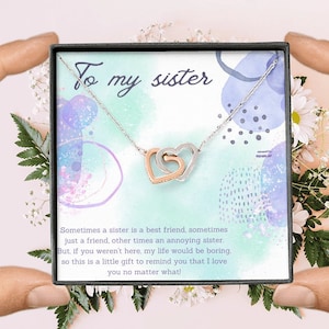 An meine Schwester 2 Herzen Halskette Geschenk / Mit Botschaftskarte / Weihnachtsgeschenk / Geburtstagsgeschenk / Schwesterschaft