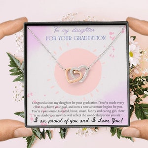 Collier de fin d’études de fille / Avec carte de message / Pendentif Cœurs / Pendentif Double Cœur / Mère fière / Cadeau de fin d’études du père