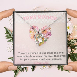 Collier de mère cadeau / avec carte de message / or blanc ou jaune / carte de message significative / cadeau de Noël / cadeau de fête des mères