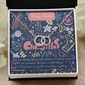 Collier de soeur cadeau de Noël / avec carte de message / cadeau de sœur / collier de cercles entrelacés
